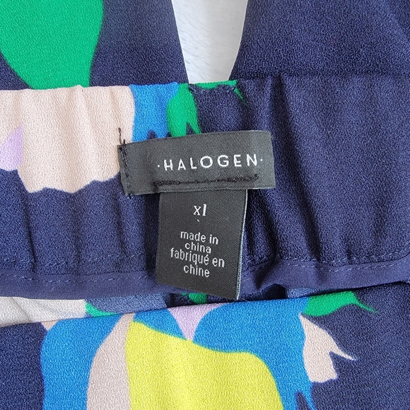 NWT Halogen Nordstrom Navy Floral Wide Leg Crop Capri Pants Tie Waist Size XL - Picture 5 of 7